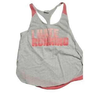 Pink Victoria's Secret I Hate Running  Racerback Tank Top Grey/Pink S